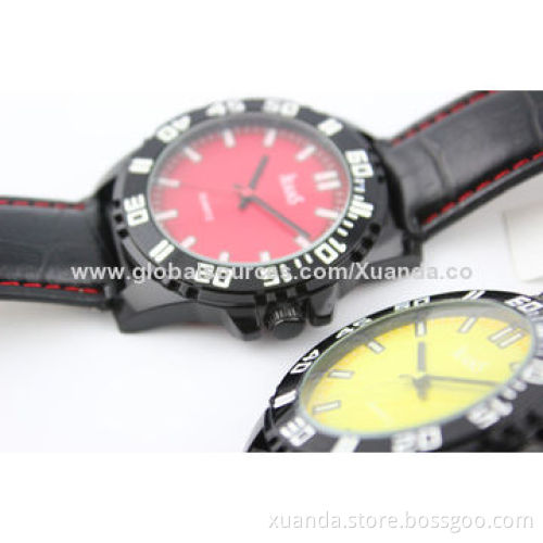 Fashion watch, black case leather bands, good-quality, sport style